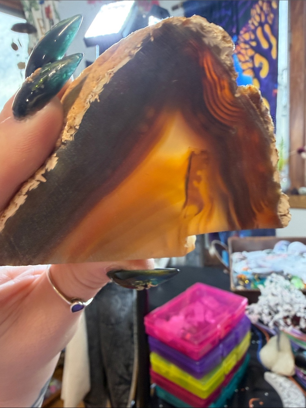 Polished Agate Slice Home Art - Amber & Brown Decorative Stone